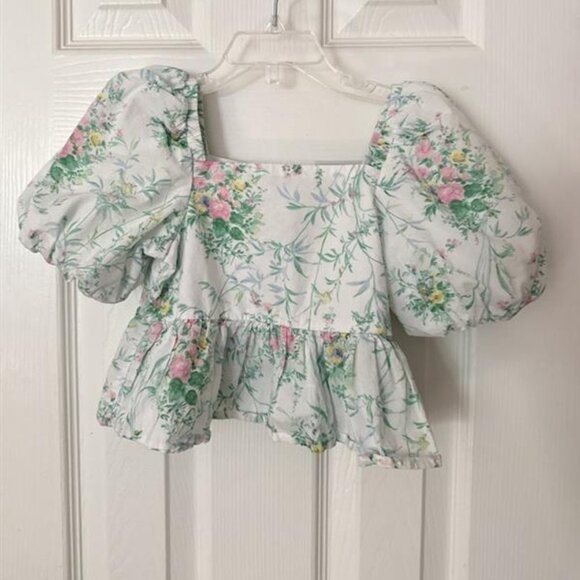 Janie and Jack Floral Bubble Sleeve Peplum Top - Picture 1 of 9